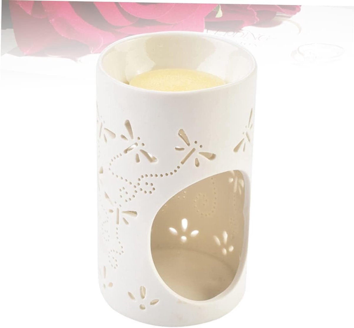 Keramische Oliebrander - Geurbrander Waxinelicht - Geur Verspreiden - Libelle Uitsnijding - 72 x 72 x 12 cm - Wit — cadeau in Wonen & Interieur - foto 7