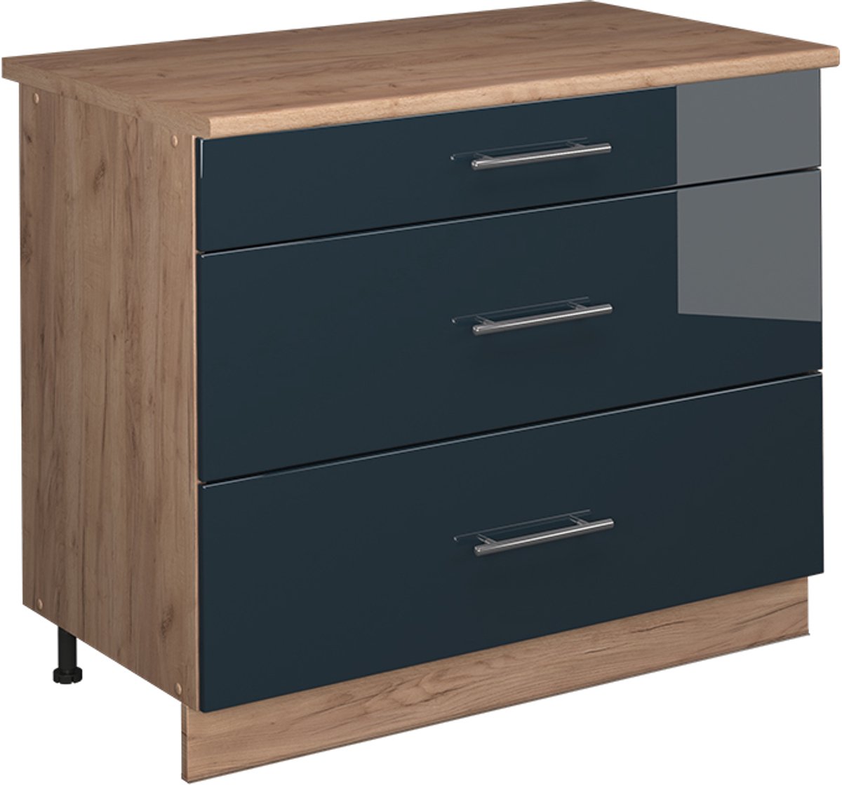 Vicco Keukenonderkast Fame-Line, Donkerblauw hoogglans/Goudkleurig Eiken, 100 cm, WB Eik