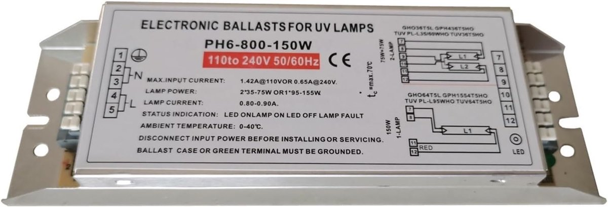 Elektronisch voorschakelapparaat - UV lamp ballast - Verlichting verbeteren - Stille werking - 20 cm - Zwart