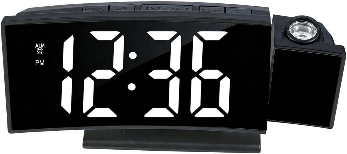 Digitale Wekker - Nachtkastje Uurwerk - Rustig Wakker Worden - Geprojecteerde Tijdweergave - 18 x 9 x 4 cm - Zwart