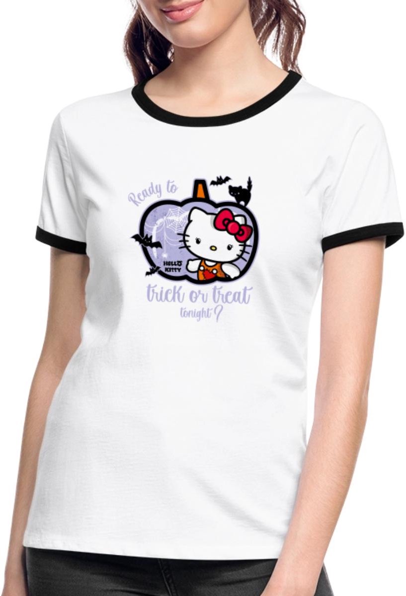 Hello Kitty Halloween Trick Of Treat Vrouwen Contrast Shirt