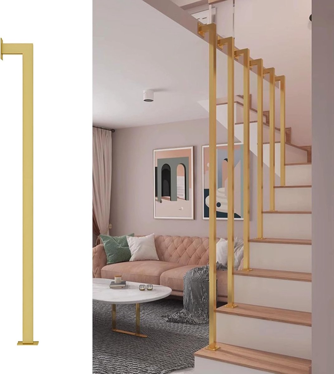 Metalen Trap Baluster - Trapleuning Paal - Veiligheid Trappen - Aanpasbare Hoogte - 105 cm - Goud