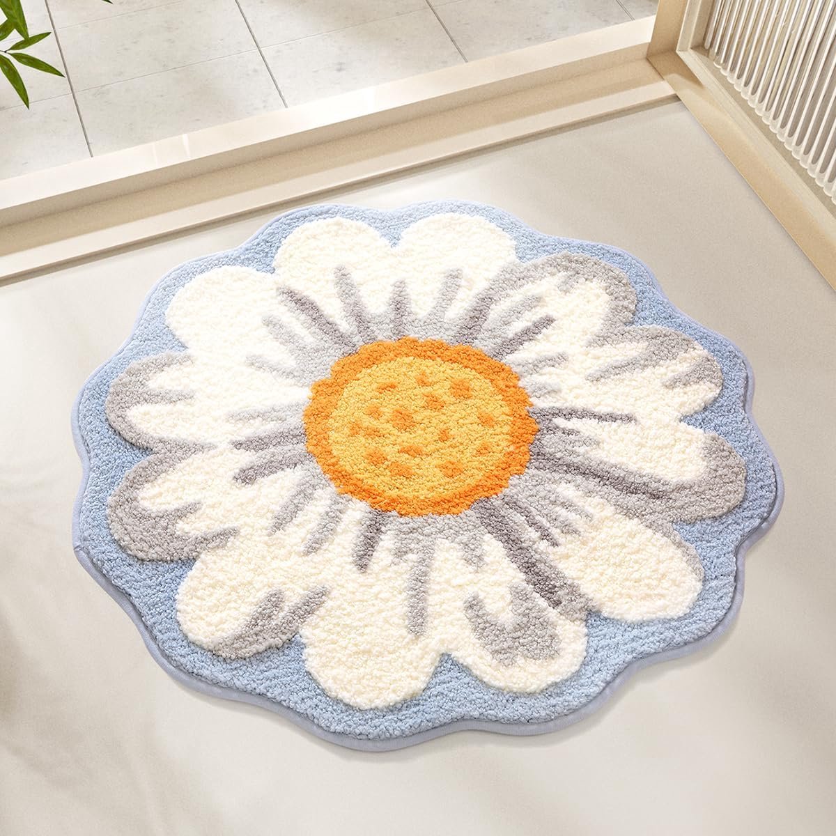 Badkamermat in de vorm van een madeliefje met bloemenmotief, gemaakt van ultrazachte microvezel (60 x 90 cm)