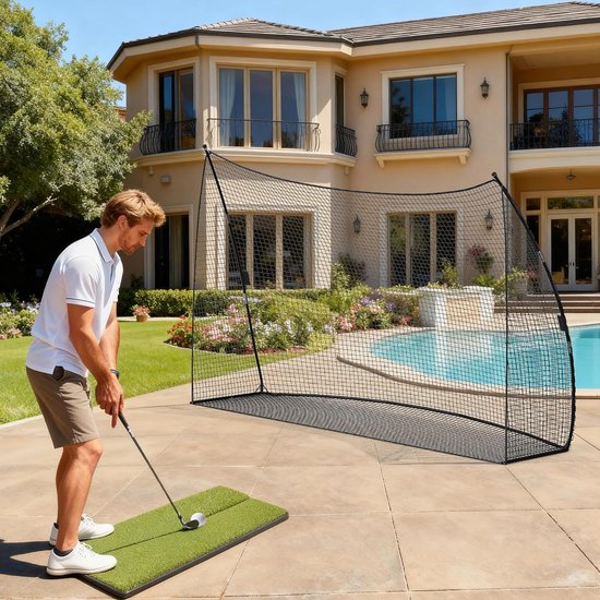 Draagbaar golf oefennet 305 x 217 cm, versterkt ijzeren frame en duurzaam PE-gaas, rood en zwart/zwart swing slagnet, eenvoudig te monteren voor binnen- en buitengebruik van draagbaar — afbeelding 4