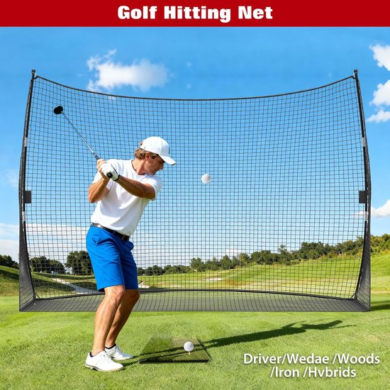 Draagbaar golf oefennet 305 x 217 cm, versterkt ijzeren frame en duurzaam PE-gaas, rood en zwart/zwart swing slagnet, eenvoudig te monteren voor binnen- en buitengebruik van draagbaar — afbeelding 2