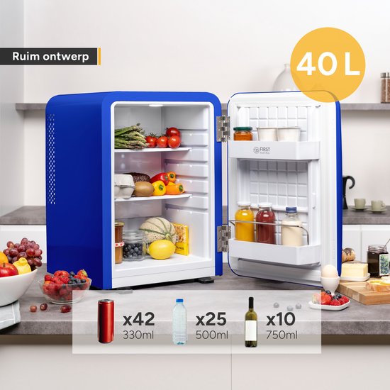 TZS First Austria Mini koelkast - Minibar - 40 liter - Vrijstaand - Volledig stil 22dB - Retro - Donkerblauw van TZS First Austria — afbeelding 5