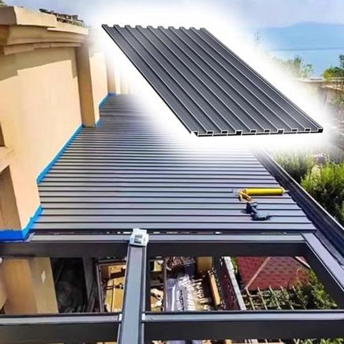 Golfplaten Dakpanelen - Dakbekleding Luifel - Buitenconstructie - Polyurethaan Vulling - 34 m lang - Grijs/Bruin