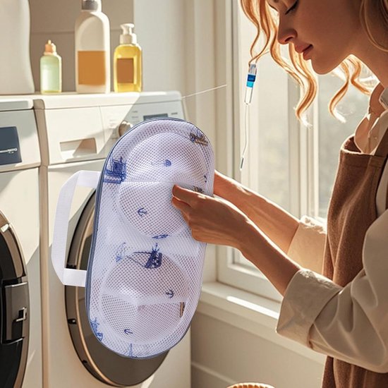 Waszakken voor Beha's - Lingerie Beschermers - Delicaat Wassen - Met Beschermende Rits - 20 x 24 cm - Blauwe Zeilboten — afbeelding 5