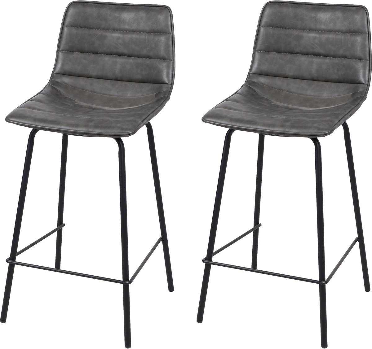 Urban Living "BROOKLYN" - Set van 2 barkrukken met kwartsgrijze kunstleren bekleding en zwart mat stalen frame - 44 x 47 x H.95 cm Kwartsgrijs en matzwart