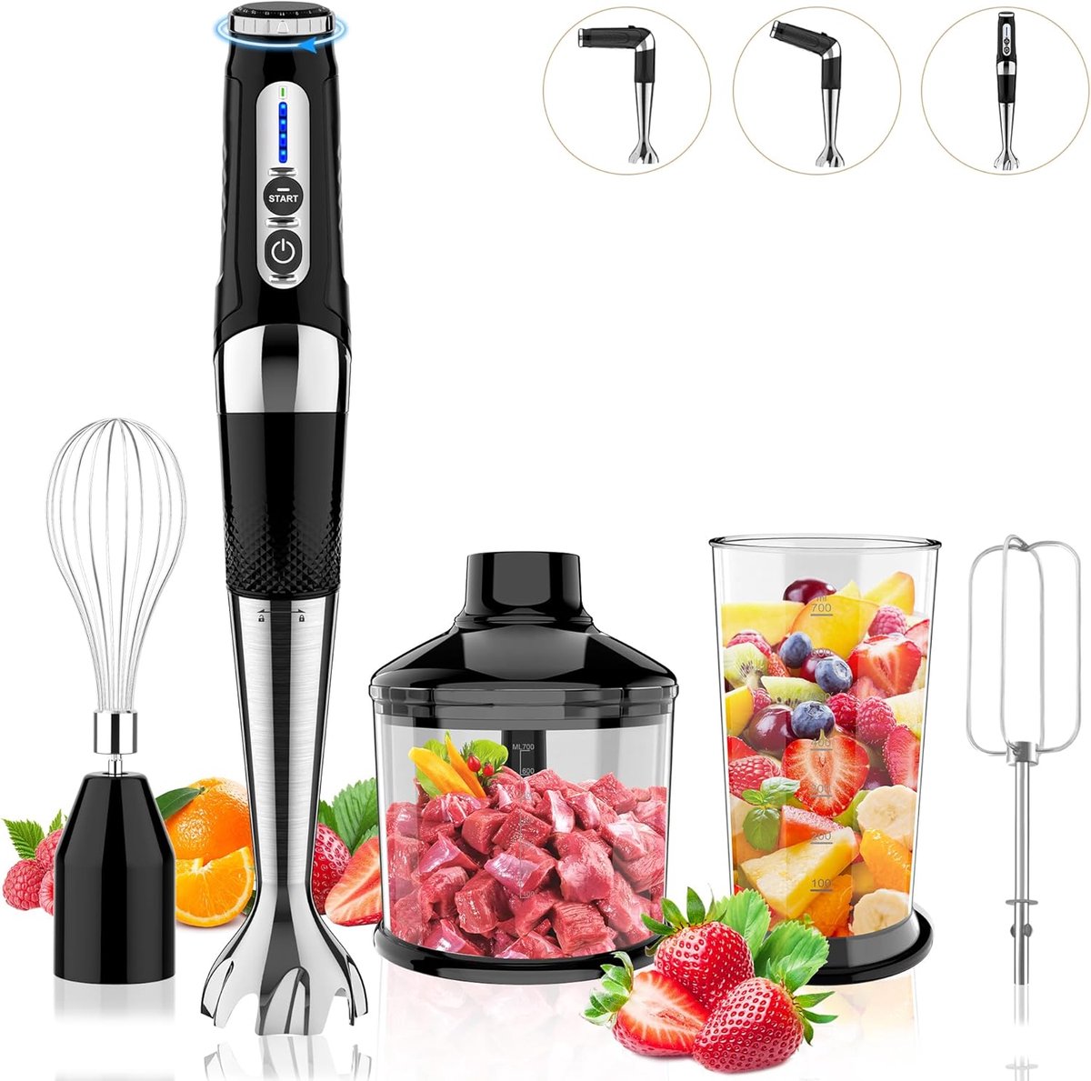 Draadloze Staafmixer - Blender 4-in-1 - Keuken Assistent - Verstelbare Hoek - 700 ml Chopper - Zwart