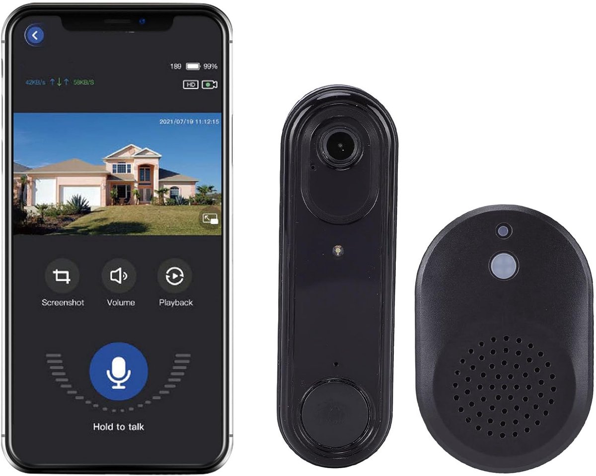 Videodeurbel Camera - Slimme Deurbel - Huisbeveiliging - AI Menselijke Detectie - 13 x 10 x 4 cm - Zwart