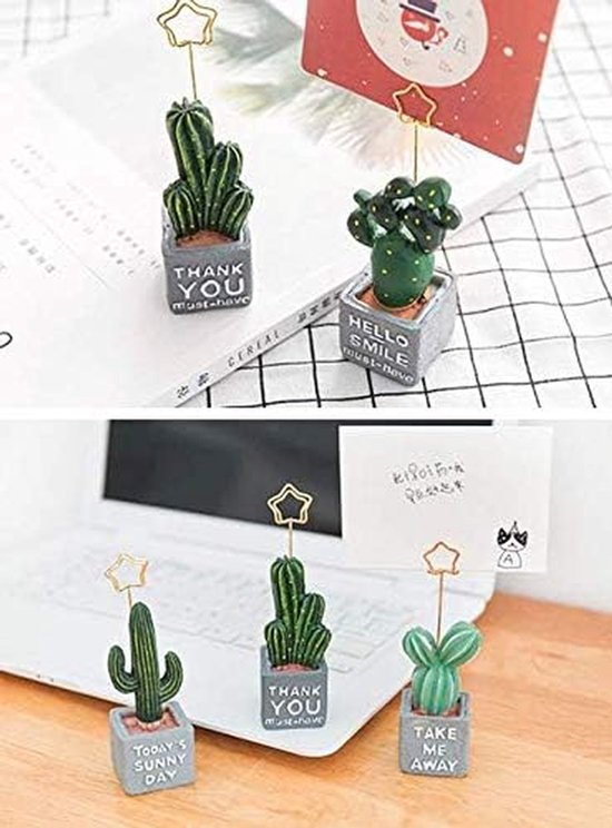 Mini Kaarthouder - Memo Clip - Bureau Organisatie - Cactus Design - 4 Stuks - Meerkleurig — afbeelding 4