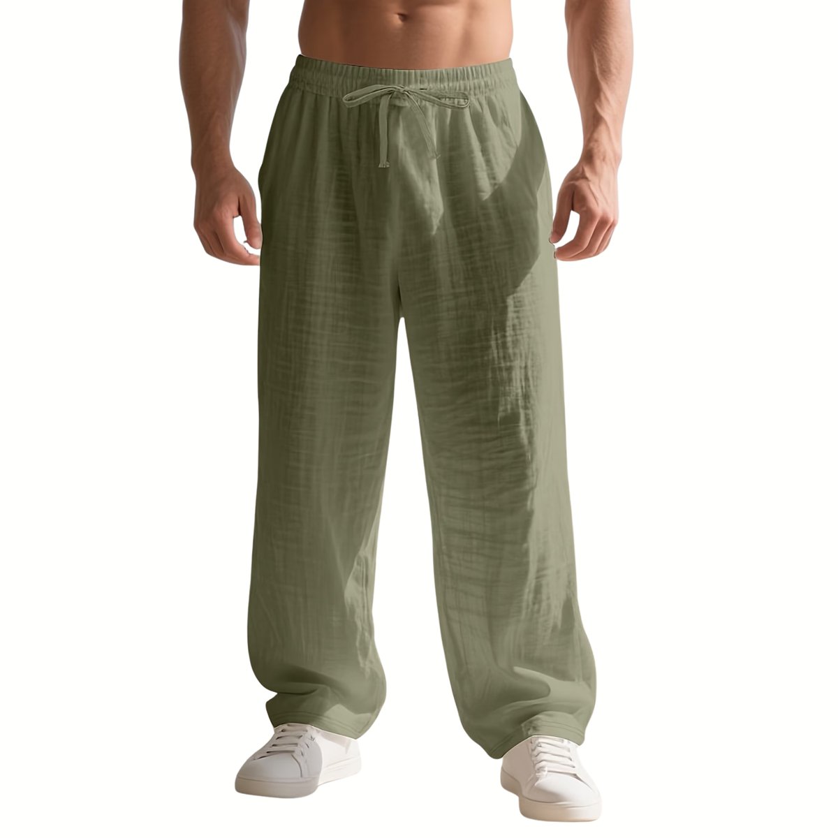Currero Linnen Broek Heren Zomerbroek Volwassenen Lange Broek Pantalon Strandbroek Zomer Ibiza Stijl Olijfgroen