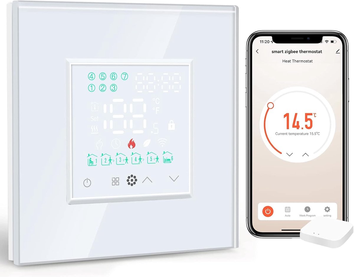 Slimme Waterthermostaat - Programmeerbare Regelaar - Verwarming Instellen - App en Spraakbediening - 240 Volt - Wit