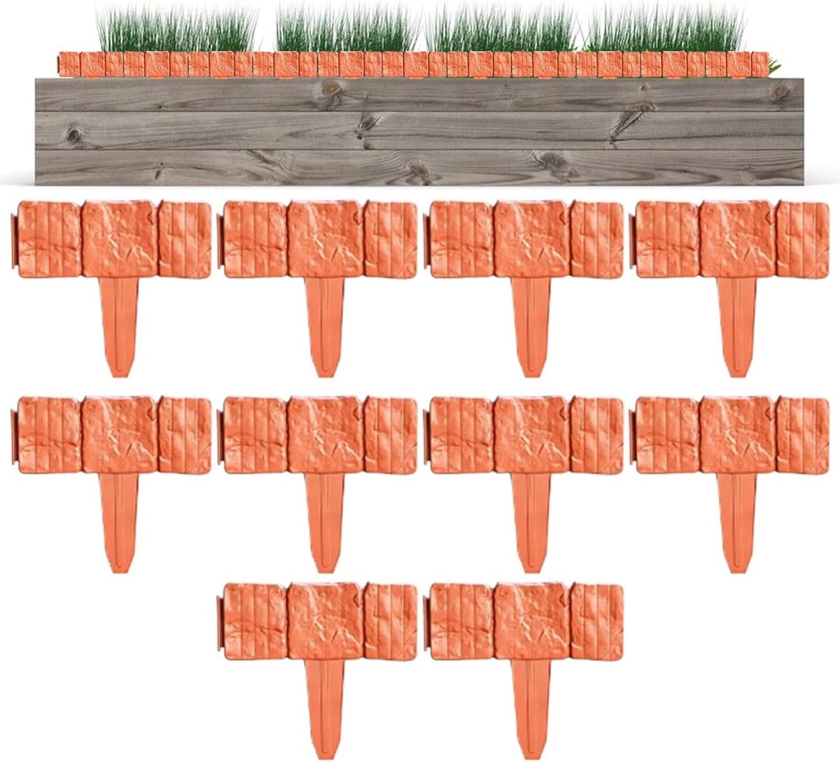 Landschapsstenen rand - Tuinbekleding panelen - Tuinranden Creëren - Graafvrije installatie - 10 stuks - Oranje