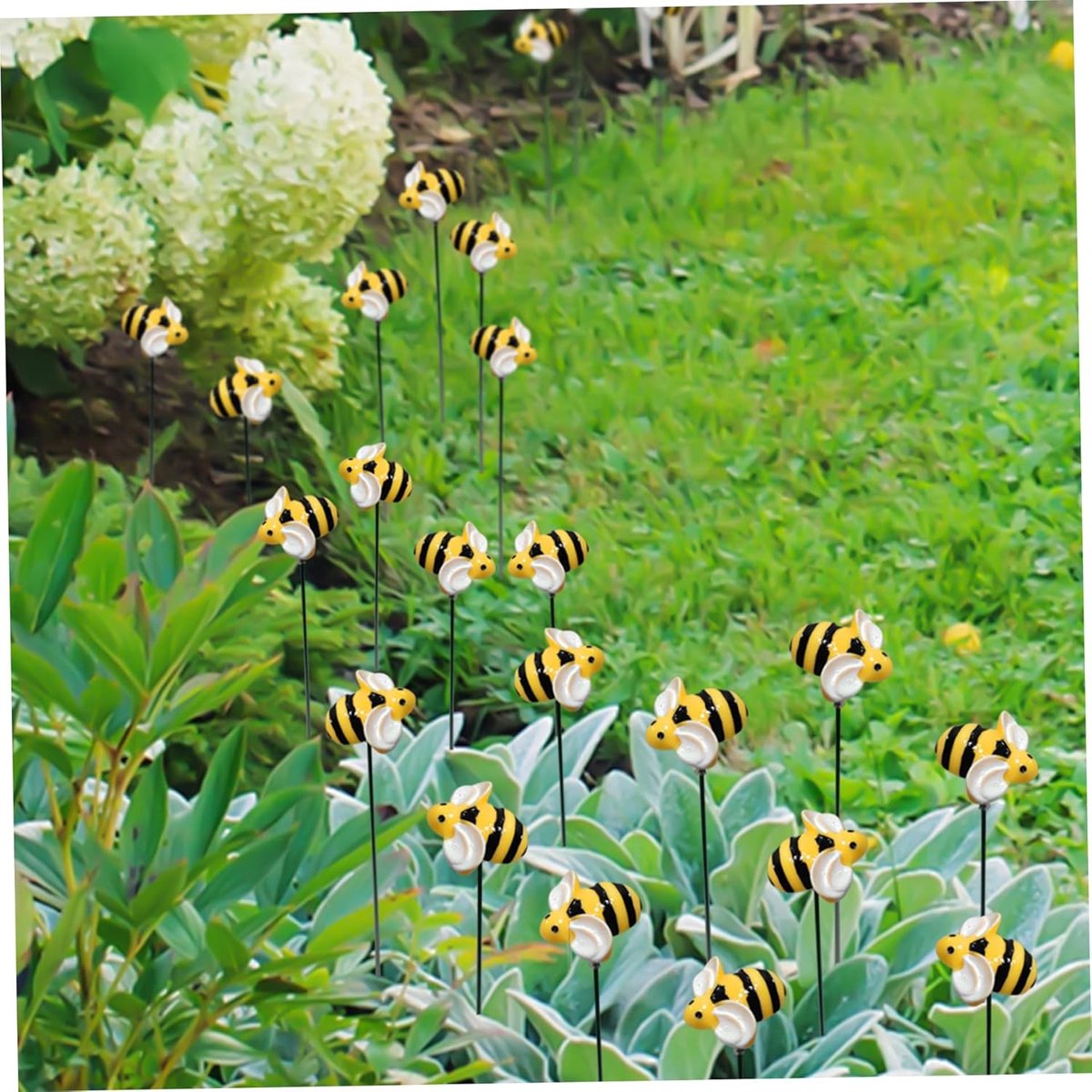Bijen Tuin Decoratie - Tuinstekers Ornament - Buiten Decoreren - Weerbestendig PVC - 10 stuks - Geel