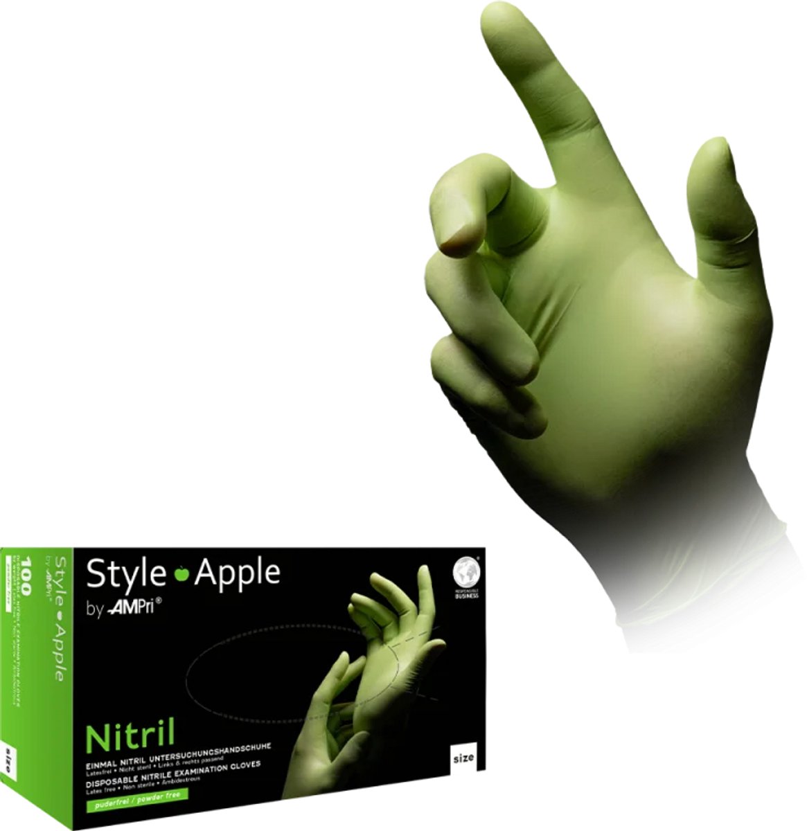 Ampri Style Apple Handschoenen L - Groen Poedervrij Getextureerd - 100 stuks