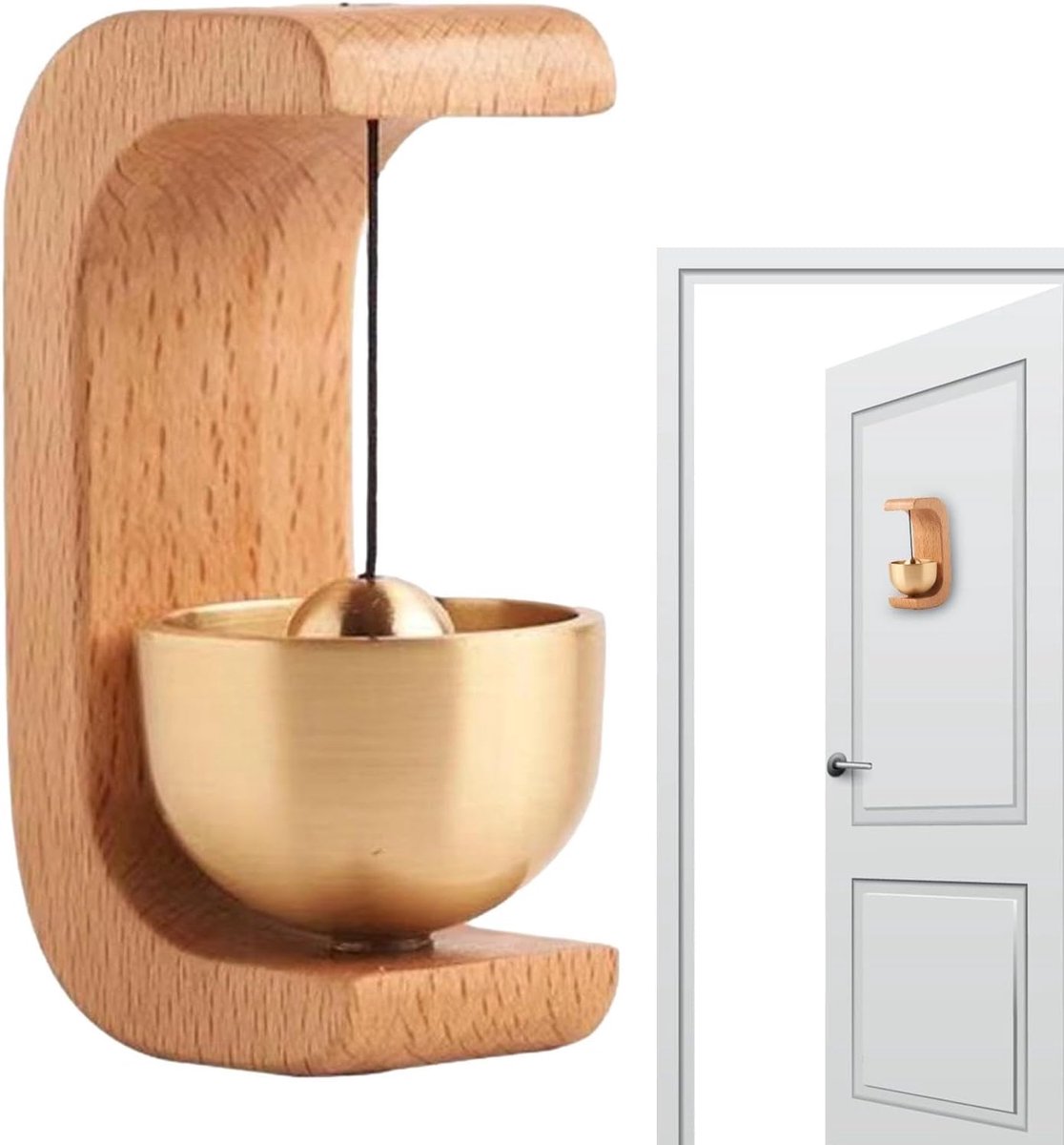Houten deurbel - Decoratieve gong - Huis versieren - Magnetische montage - 129 x 53 cm - Beukenhout