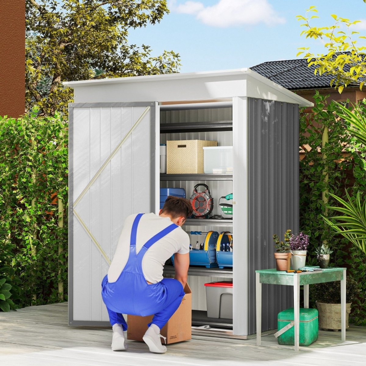 Tuinhuis Metaal, Metalen Schuurtje, Tuinberging Metaal, Gereedschapshok, Tuinschuur, Gereedschapsschuur Voor Buiten, Gemaakt Van Gegalvaniseerd Staal, Wandmontage, Verstelbare Planken, Afsluitbare Deur, Grijs