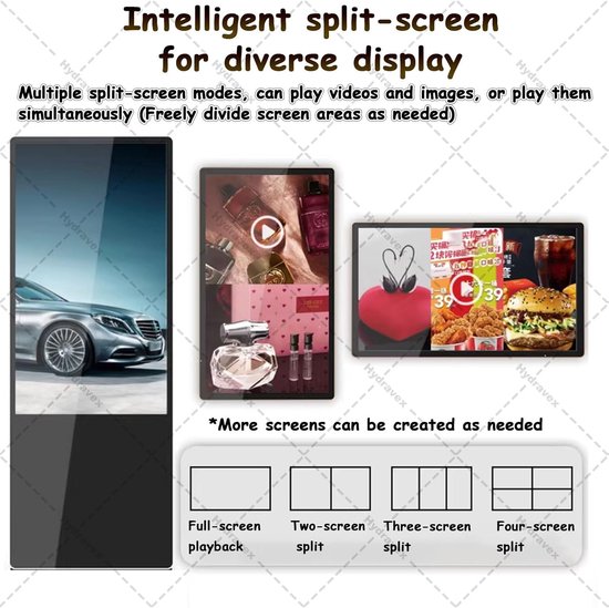 Digitale Kiosk Videospeler - Commerciële Reclame Media Player - Advertenties Tonen - Slimme Split Screen Functie - 236 Inch - Zwart — afbeelding 5