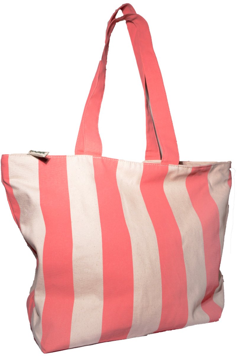 Duurzame Strandtas met Rits van 100% Biologisch Katoen - Grote Shopper met Binnenvak - Oud Roze - 54 x 40 x 18 cm - Cadeau voor vrouw