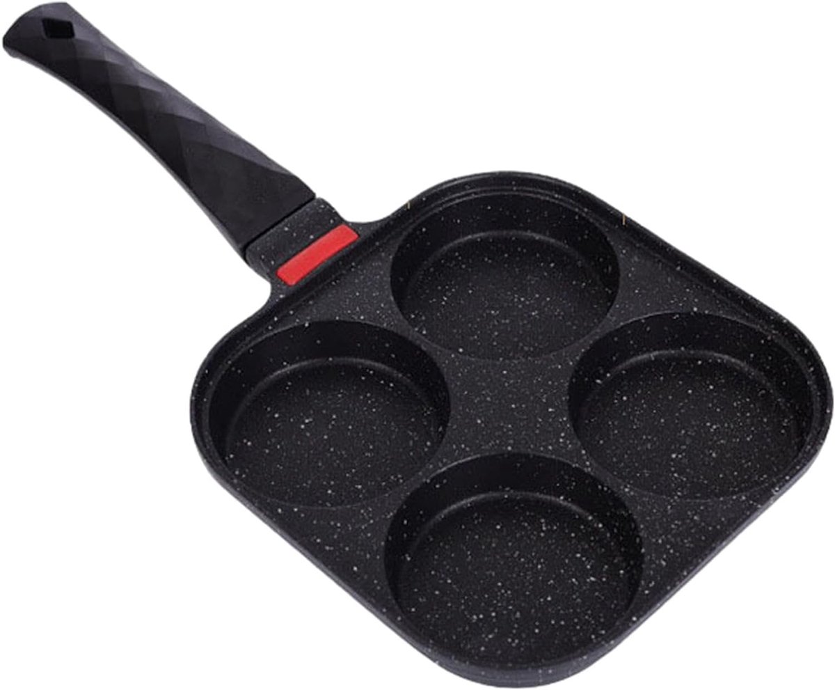 Pannenkoekenpan - Ontbijtpan Omeletpan - Snel Ontbijt Maken - Antiaanbaklaag met 4 kopjes - 19 cm - Zwart