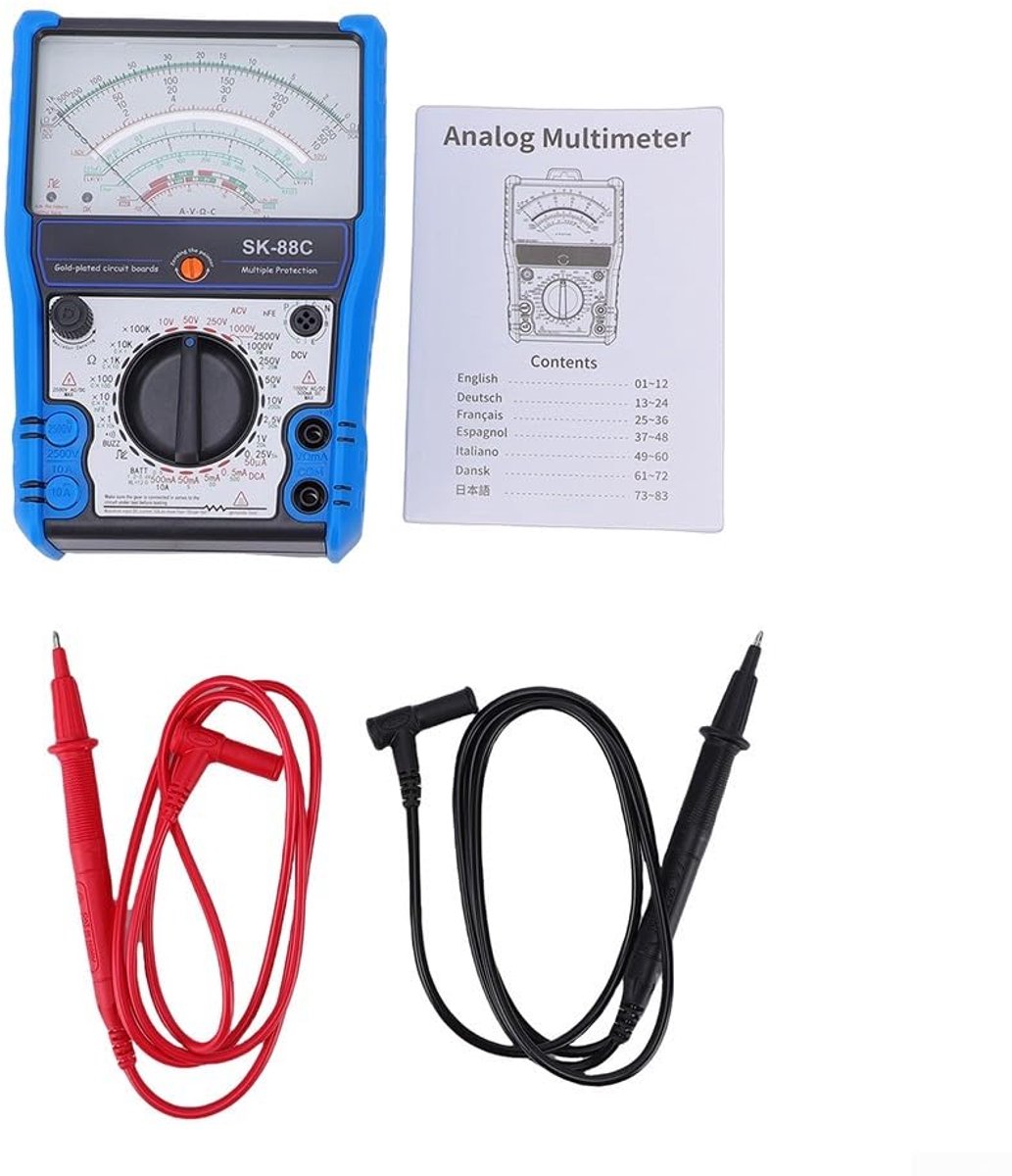 Analoge Multimeter - Handtester Meetapparaat - Elektrisch Werk - 11 Functies - 21 x 17 x 6 cm - Blauw