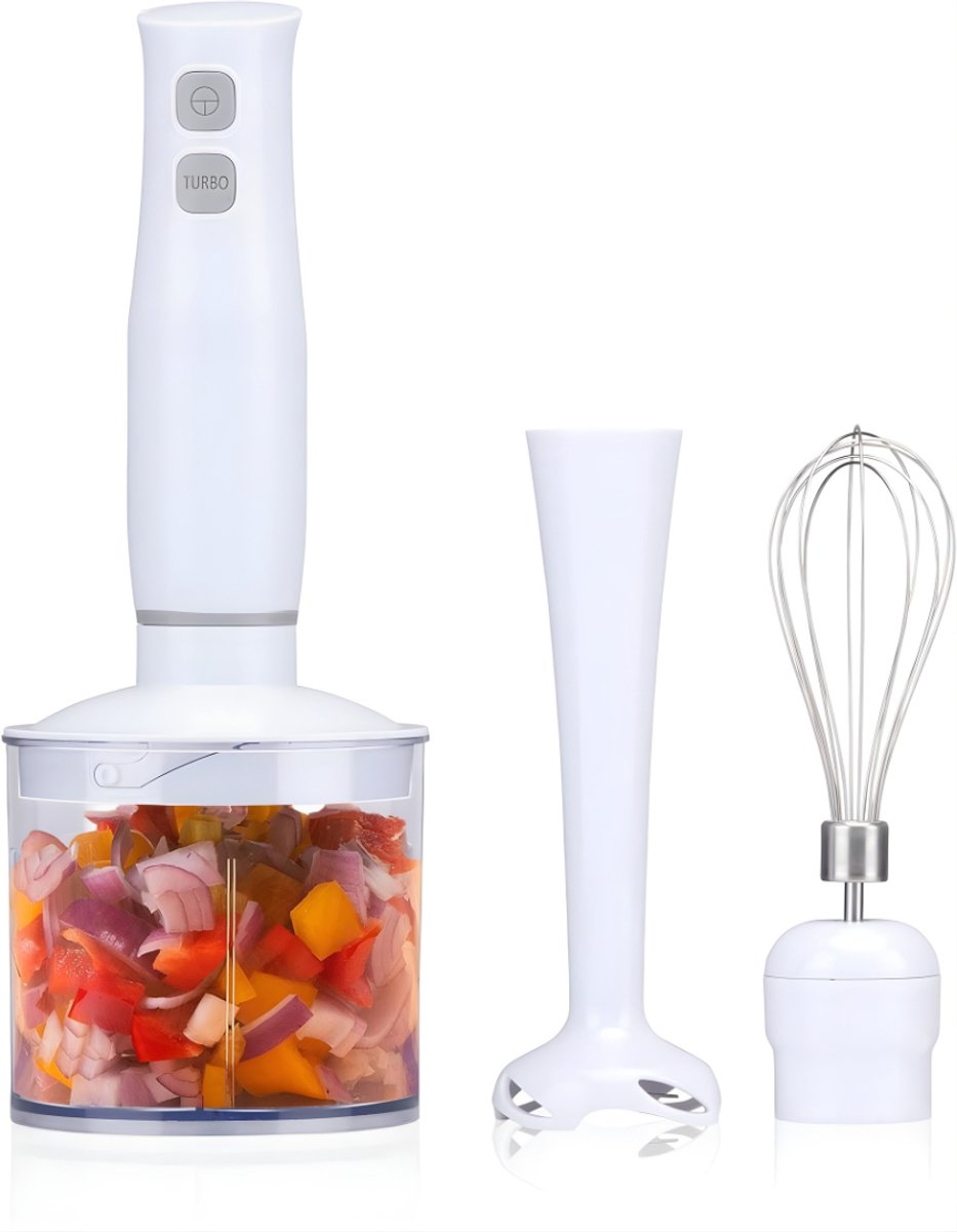 QIN® Staafmixer Set - Staafmixer Met Hakmolen - Hakmolen - Mixer Set - Wit - 6cm x 6cm x 36cm