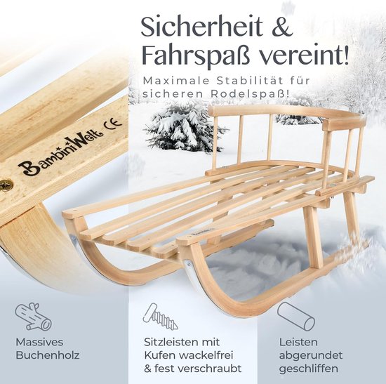 Houten slee met voetenzak - Winter slee combi Kinderslee set - Winterpret voor kinderen - Met afneembare rugleuning van Houten — afbeelding 5