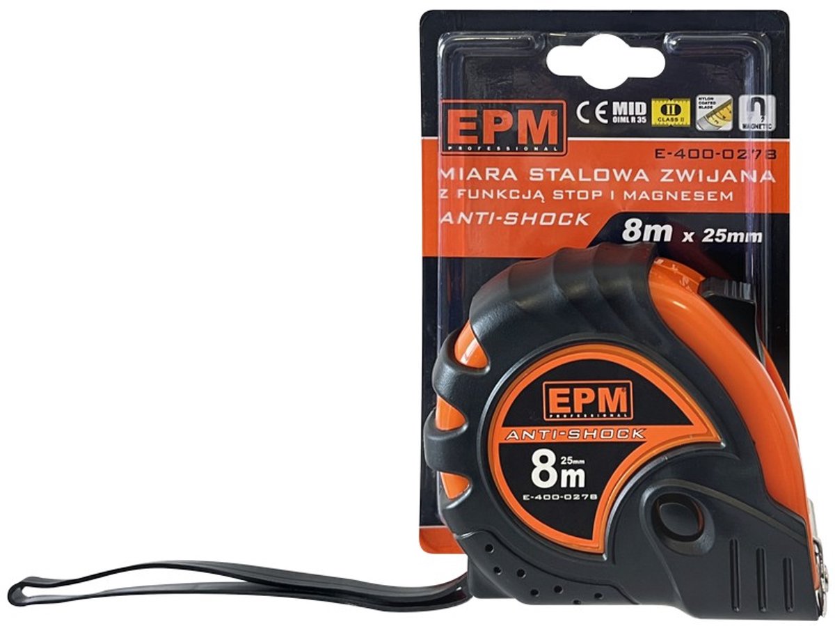 EPM PROF MIARA ZWIJANA - Anti-Shock - 8m - 25mm - Magnetische Końcówka
