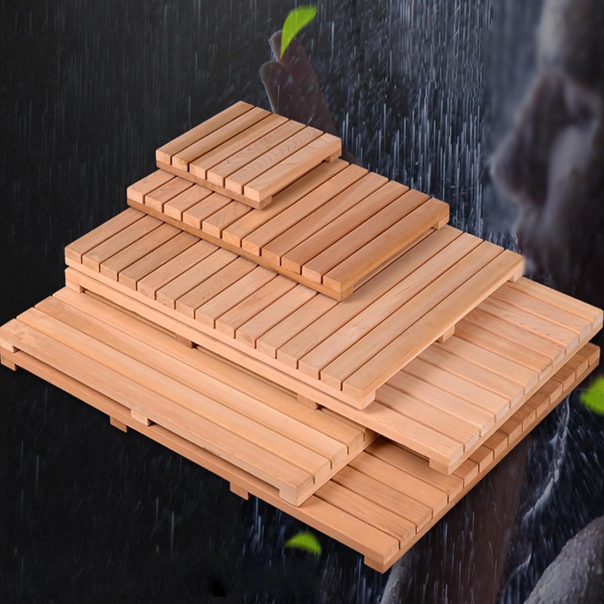 Houten Badmat - Douche Mat - Veilig Douchen - Dubbele Antislip - 110cm - Houtkleur