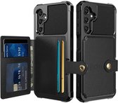 Portemonnee Hoesje Geschikt voor Samsung Galaxy A25 - Back Cover met Pasjeshouder - Telefoonhoesje voor Pinpas - Kaarthouder op Achterkant - Case met Magneet voor Auto Houder Zwart