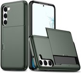 Hoesje met Kaarthouder Slider Geschikt voor Samsung Galaxy S23 Plus | Pasjeshouder Achterkant | Kaarthouder voor twee á drie pasjes | Groen