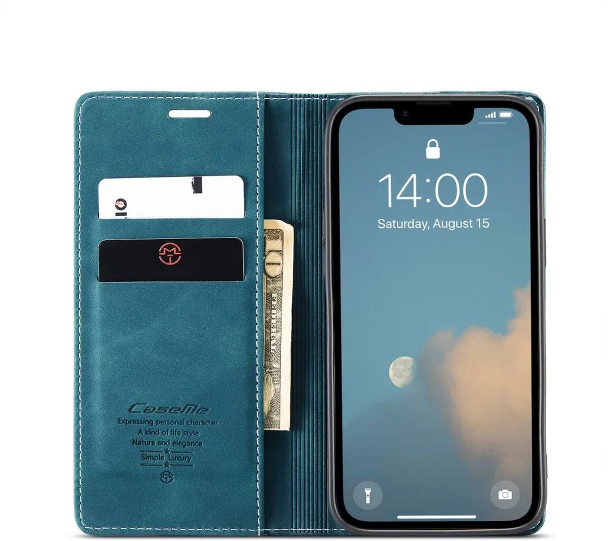 CaseMe 013 Hoesje Geschikt voor Apple iPhone 17e / 16e - Book Case met Standaard - Portemonnee Beschermhoes - Pasjeshouder voor Twee Pasjes - Blauw