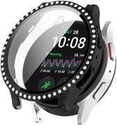Hoesje Geschikt voor Samsung Galaxy Watch 7 40MM - Bumper Case met Ingebouwde Tempered Glass Screen Protector - Rhinestone Zwart