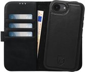 Rosso Elite Hoesje Geschikt voor Apple iPhone 17e / 16e | Compatibel met MagSafe / Qi2 | Book Case en Back Cover | Magnetisch Uitneembaar | Echt Leer Beschermhoes met Pasjeshouder | Zwart