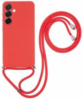 Hoesje met Koord Geschikt voor Samsung Galaxy A36 - Back Cover met Camera Bescherming - Ideaal voor Festival/Vakantie - Flexibel TPU - Smartphone Ketting - Rood