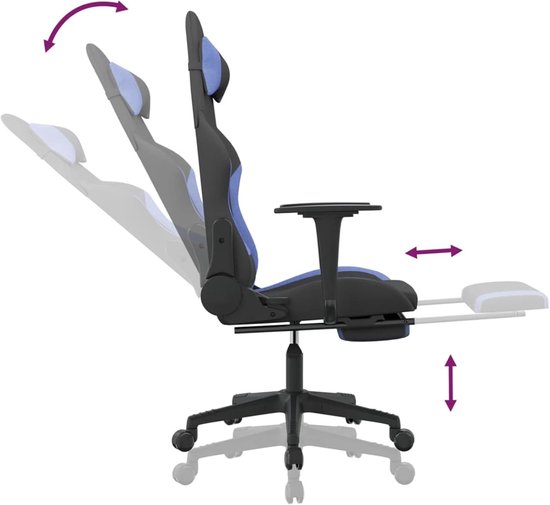 Gaming Stoel - Comfortabele Zetel - Langdurig Zitten - Verstelbare Rugleuning - 360 Graden Draaibaar - Zwart Blauw — afbeelding 2