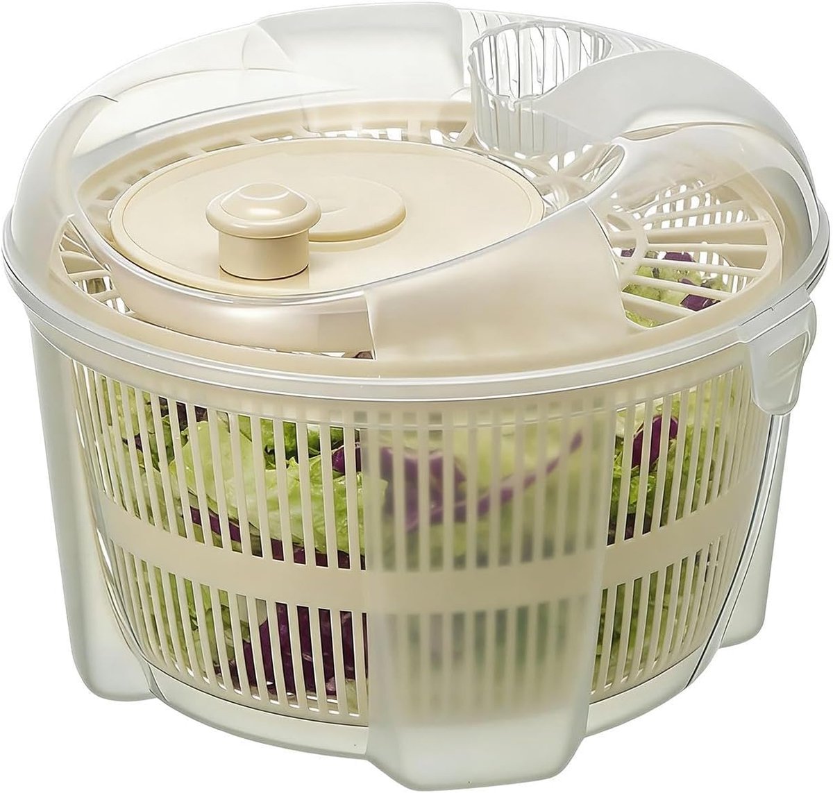 Slacentrifuge - Groentendroger - Salades Maken - Handmatige Slinger - 21x21x14cm - Wit