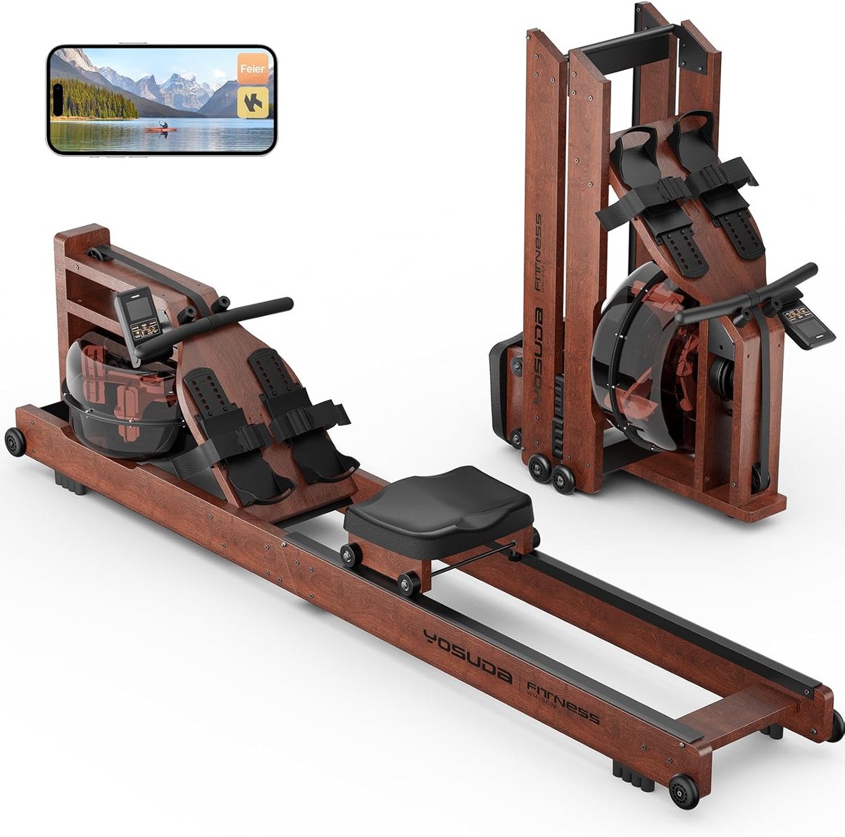 Roeiapparaat Hout - Waterroeier Indoor - Cardio Training - 16 Weerstandsniveaus - 182 kg Belastbaar - Bruin