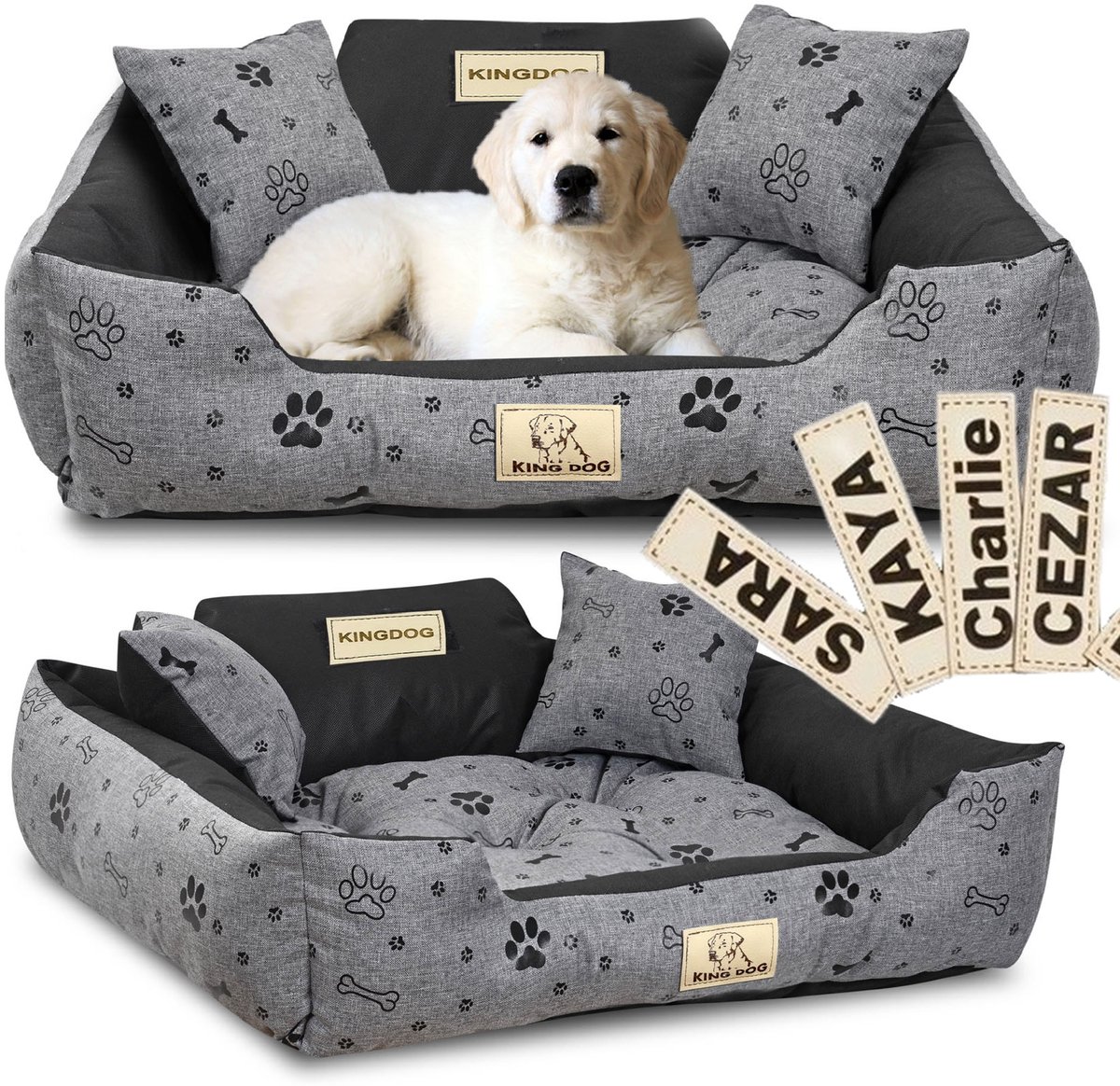 AIO Factory King Dog - Hondenbed - 75x65 cm - Waterdicht - Personaliseerbaar