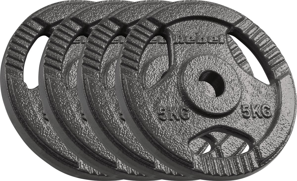 Rebel Active Serie - Gietijzeren Halterschijven - 20kg - Set 4x5kg - Ergonomische Handvatten
