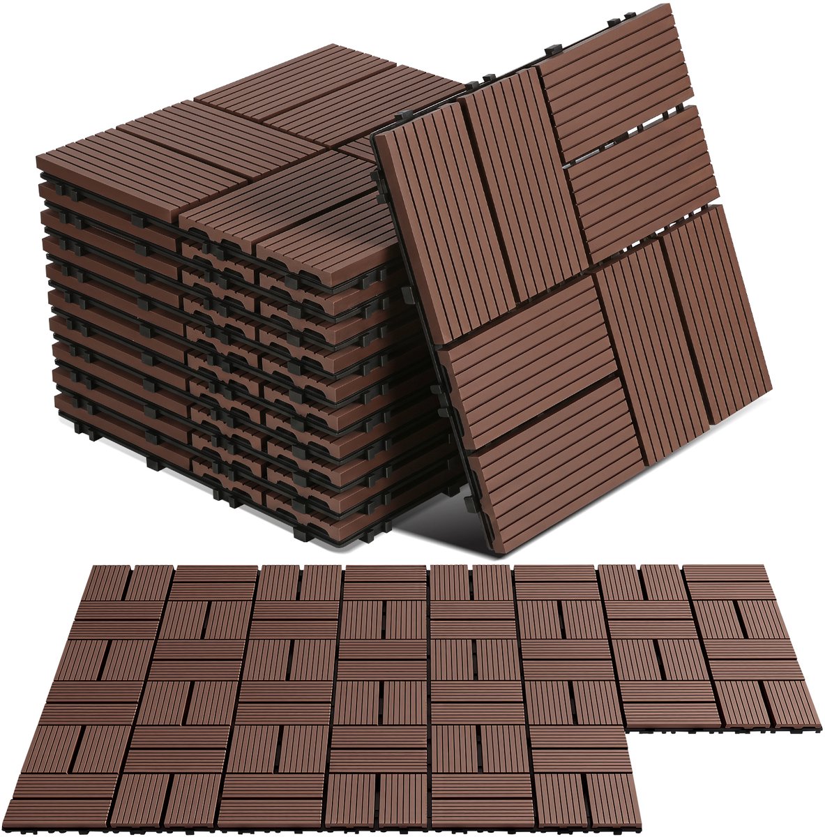 WPC Terrastegels 30x30 cm - 66 stuks - 6 m² - Roodbruin - Kliktegels voor Balkon Tuin Terras