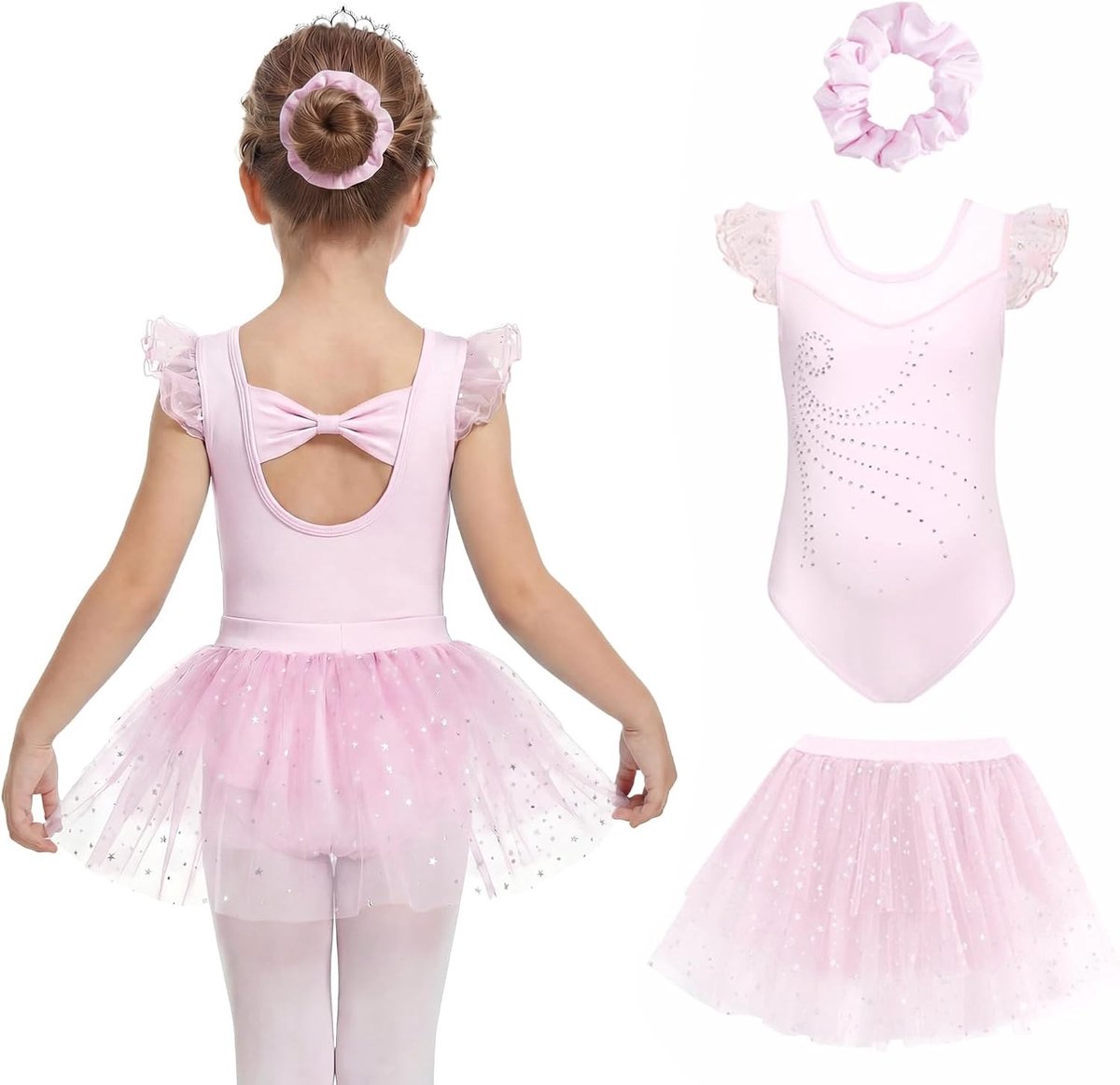 Balletoutfit voor Meisjes met Ruffles en Rok, Shiny Danskostuum voor 3-10 Jaar, Perfect voor Balletlessen en Optredens