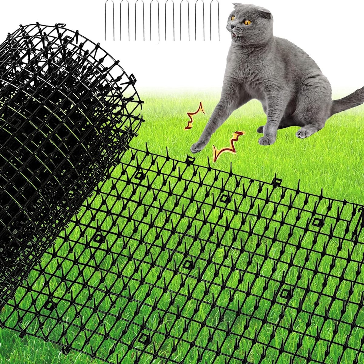 Prikkelstrip voor Tuin, 200x30cm Anti-Kat Mat met Afschrikspikes, Dierenafschrikmiddel voor Katten en Honden, Snij- en Splitsbaar voor Tuinhekken