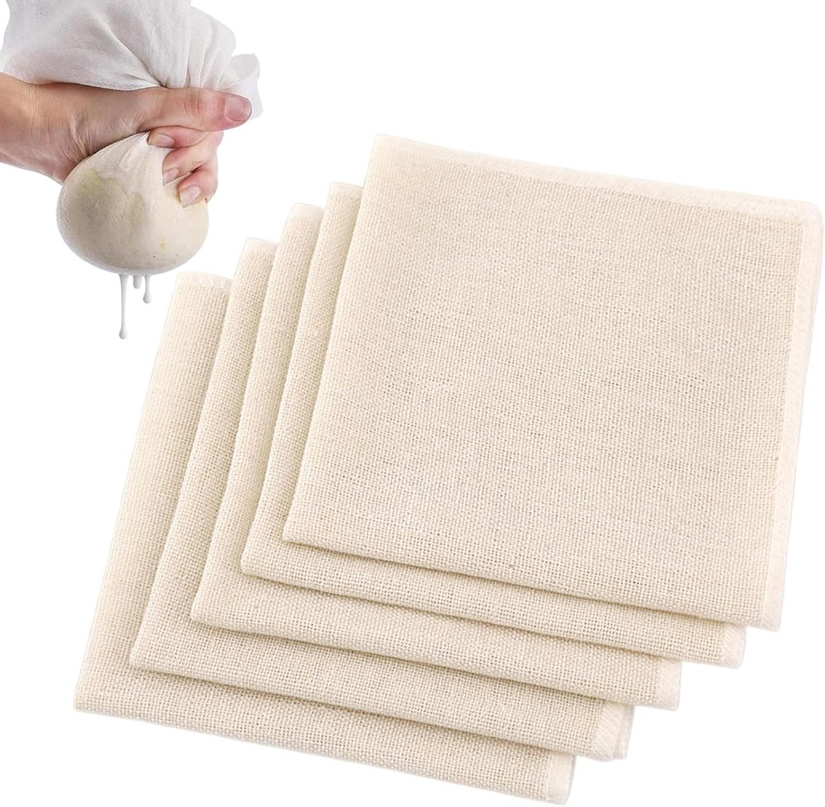 Herbruikbare en Wasbare Katoenen en Linnen Doeken 50 x 50cm - Ultrafijne Filterdoeken voor Kaas, Notenmelk, Sap, Tofu en Bakken - 10 Stuks, Voedselveilig en Gemaakt van Ongebleekt Materiaal