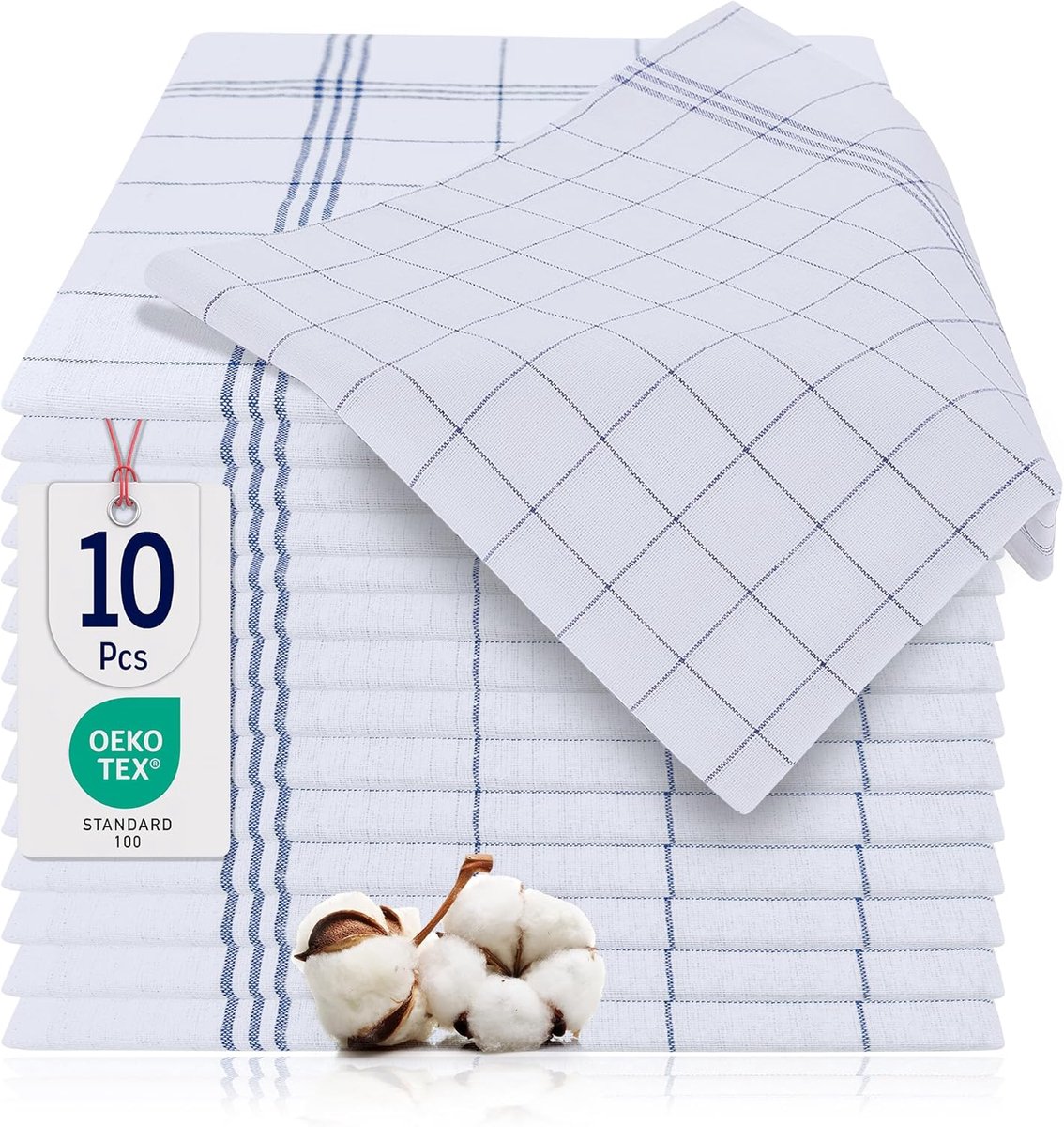 Thijox - Set van 10 Theedoeken 50x70 cm - 100% Katoen, Super Absorberend, Oeko-Tex Gecertificeerd, Blauw, Keukenhanddoeken, Vaatdoeken, Ideaal voor Hu