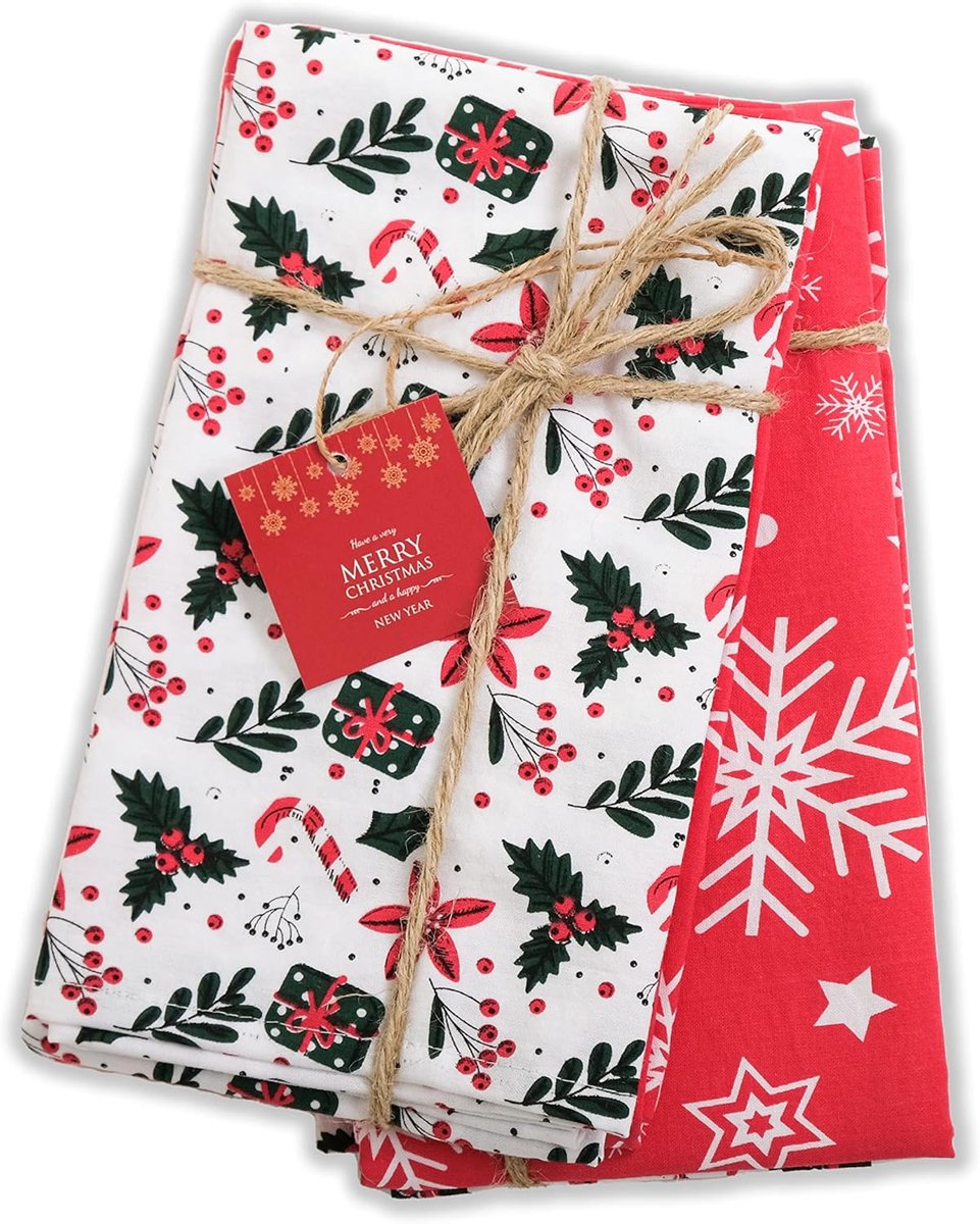 Thijox - Theedoeken met kerstthema set van 2 - 100% katoen - 50x70 cm - perfecte keukendoeken voor de feestdagen - kerst decoratie voor keuken