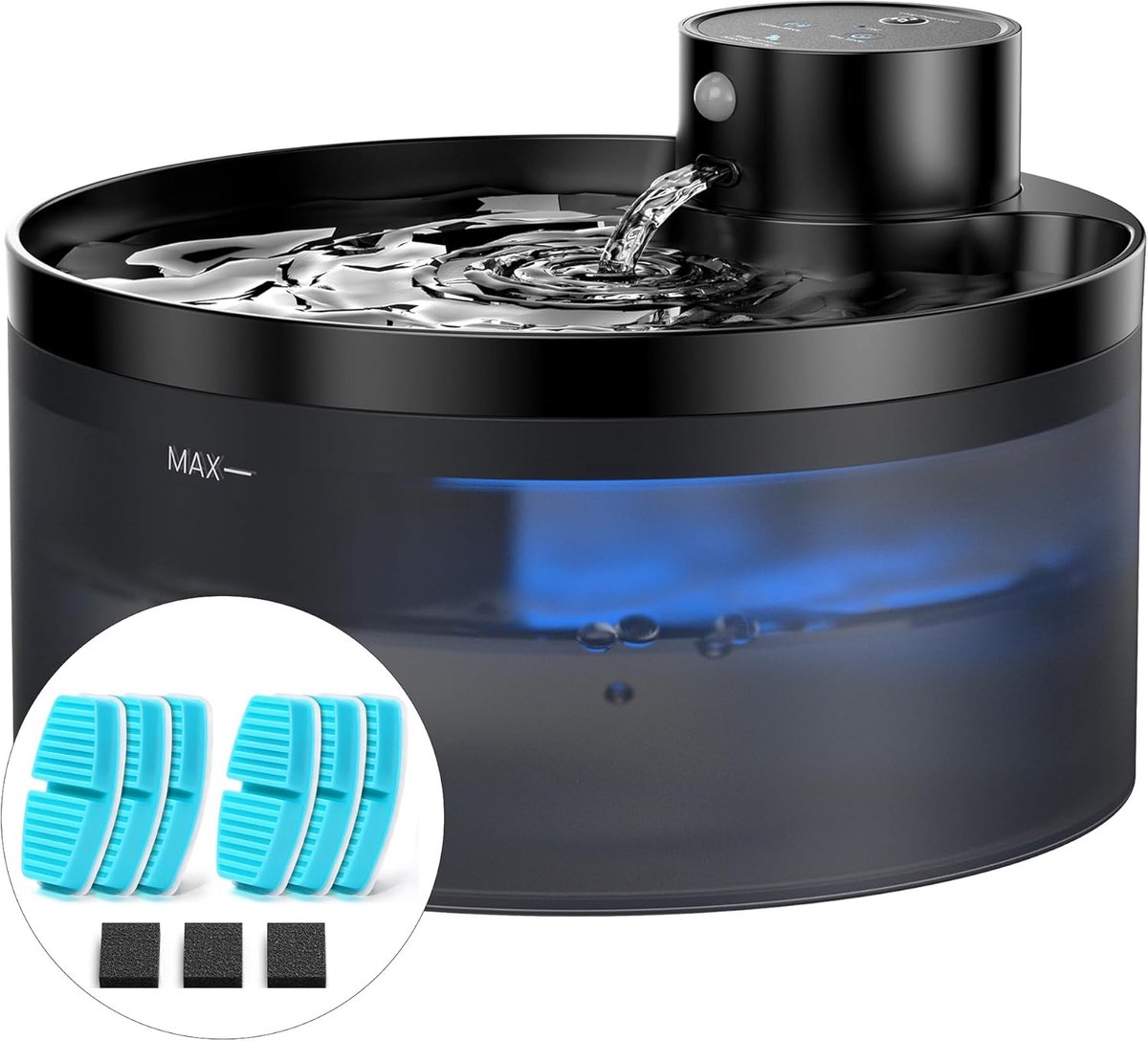 Thijox - Cat Fountain Wireless met 6 Koolstoffilters + 3 Sponzen - 3,2 L Drinkfontein voor Katten - Kattenfontein met Bewegingssensor en 4200mAh Batte
