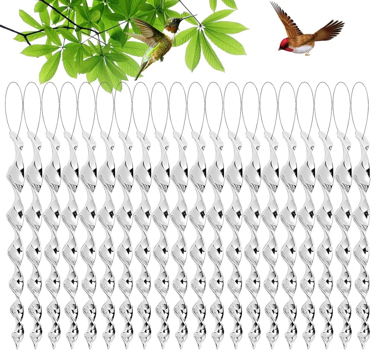 Pack van 20 Reflecterende Vogelverschikkers, 30 cm Windspiralen voor Bescherming van Fruitbomen en Bloemen, Effectieve Vogelafschrikking